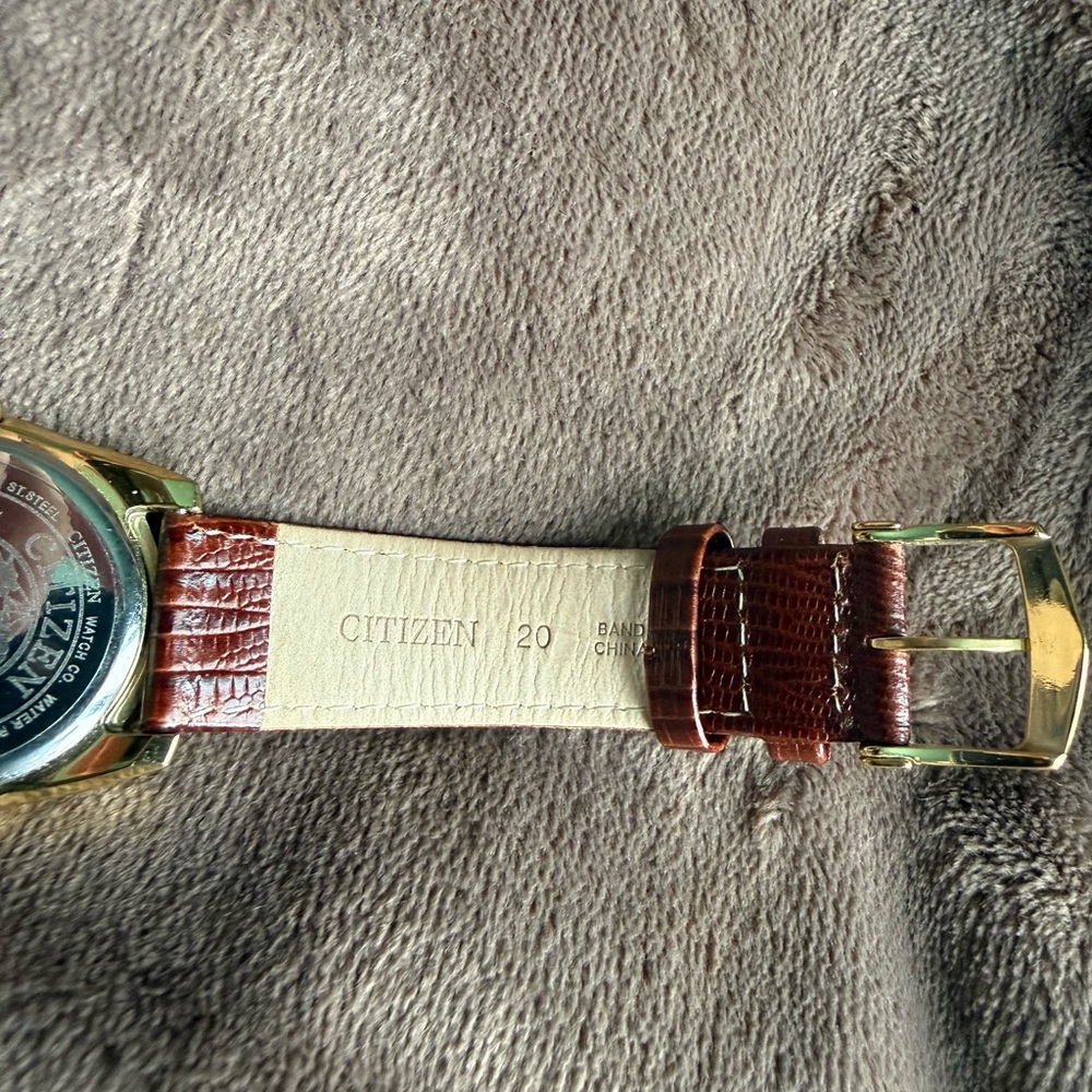 Citizen Eco-Drive Gold Case Brown Strap Watch - Picture 5 of 9